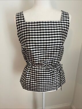 Trio NY Dillard’s black white gingham halter top peplum square neck prairie 10 M